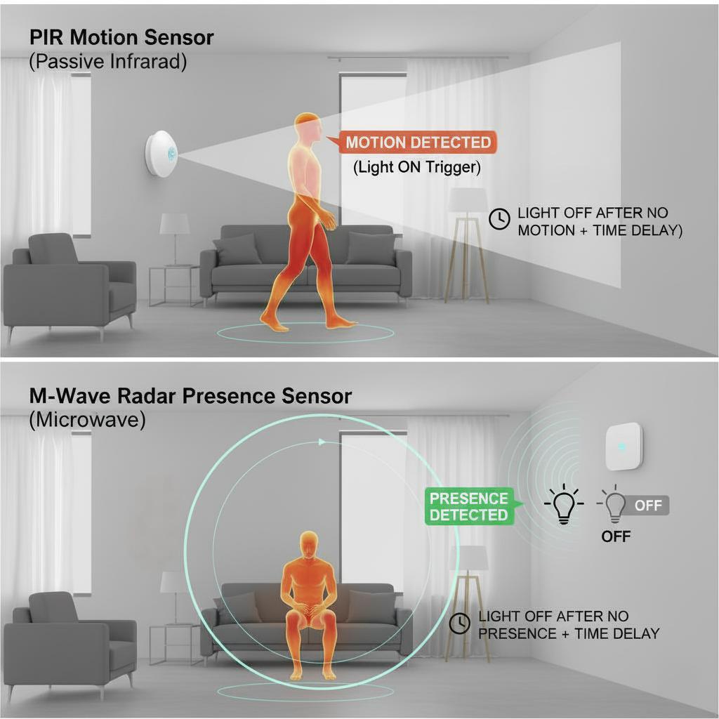Difference between PIR motion sensors and true presence sensors